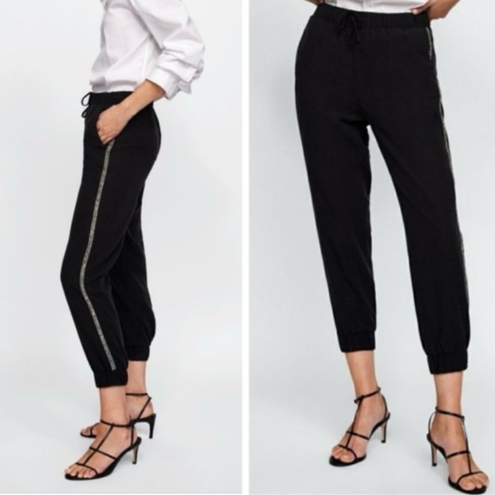 Zara Rhinestone Jogger Side Stripe Pants